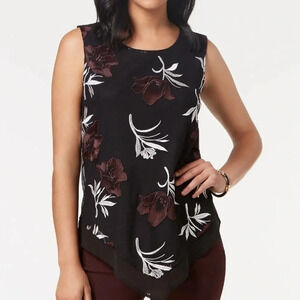 NWOT‎ Alfani Top Printed Embroidered Pointed-Hem Top